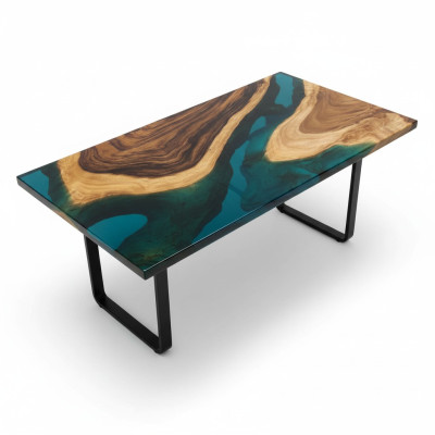 Table Table à manger Tables Résine Epoxy Mobilier Design Solide 140x71 Authentique