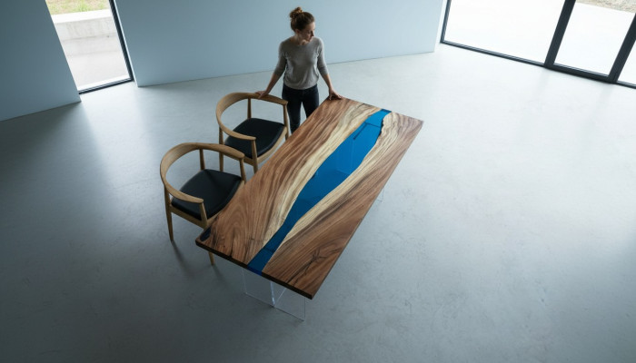 Table à manger River Table Tables solides 185x85cm Table de rivière Résine époxy Mer