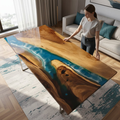 Table à manger Mer Eau Rivière Bois Massif Table de Rivière 161x81 Tables