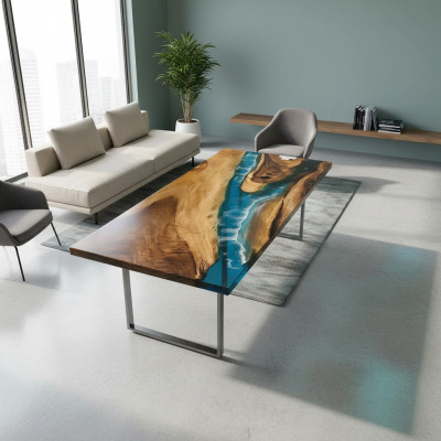 Table à manger Mer Eau Rivière Bois Massif Table de Rivière 161x81 Tables
