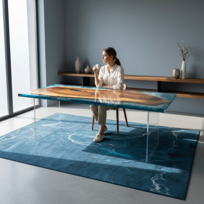 Table de rivière Table à manger Table de rivière Tables massives 202x81 Résine époxy Mer