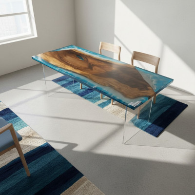 Table de rivière Table à manger Table de rivière Tables massives 202x81 Résine époxy Mer