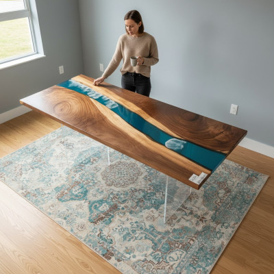Résine époxy Table à manger Table de rivière Solide 201x81 Table de rivière nouveau Bois véritable