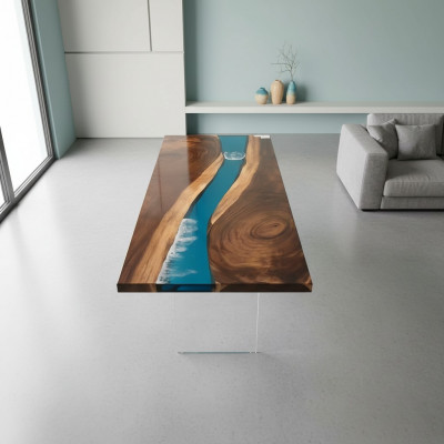 Résine époxy Table à manger Table de rivière Solide 201x81 Table de rivière nouveau Bois véritable