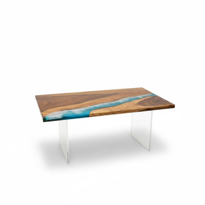 Table de salle à manger Table de rivière en bois massif Tables en résine époxy solide 161x81 nouveau