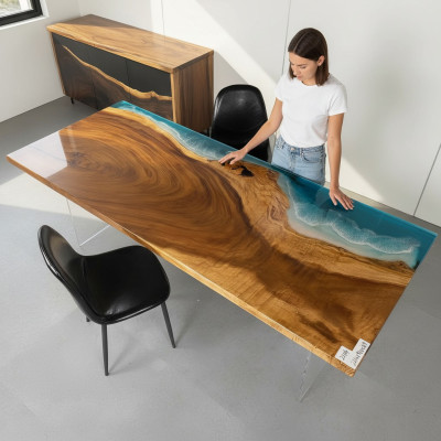 Table à manger en résine époxy Rivière Table en bois massif Tables 221x91