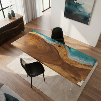 Table à manger en résine époxy Rivière Table en bois massif Tables 221x91