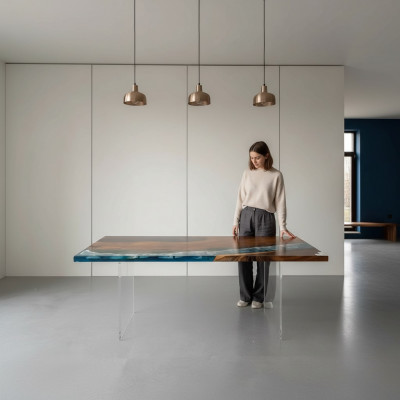 Table oceanique Résine époxy Tables de design Mobilier de salle à manger en bois de luxe