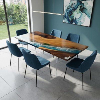 Table oceanique Résine époxy Tables de design Mobilier de salle à manger en bois de luxe