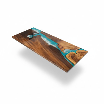 Table de rivière en résine époxy véritable en bois massif Tables en eau bleue en époxy