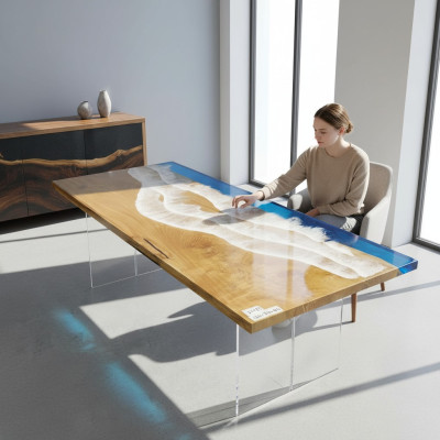Tables Table à manger Table de design Moderne Mer Rivière Meubles 181x81 Époxy