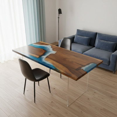 Tables Table à manger Table de design Table moderne Mer Rivière Mobilier décoratif 181x81 Époxy
