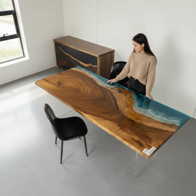 Table Table à manger Tables Résine Époxy Design de meubles massifs 221x91 Authentique