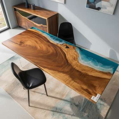 Table Table à manger Tables Résine Époxy Design de meubles massifs 221x91 Authentique