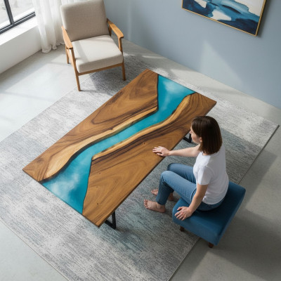 Tables de luxe en bois massif avec résine époxy Table de rivière Epoxy noir Eau Epoxy
