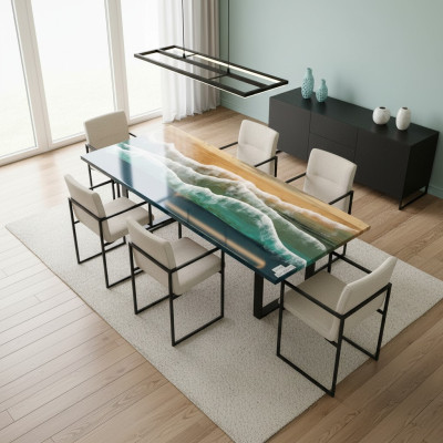 Table à manger Table de design Tables modernes Mer Océan Rivière Résine époxy