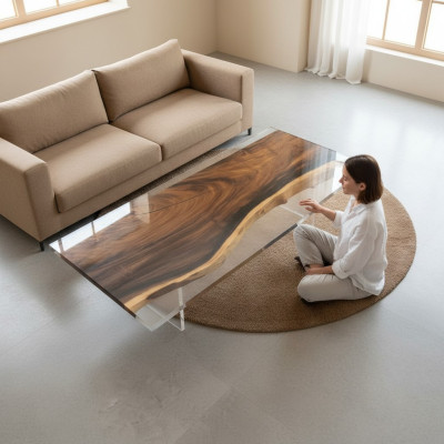 Table à manger en résine époxy, meuble en bois massif, table décorative en époxy avec effet waterfall