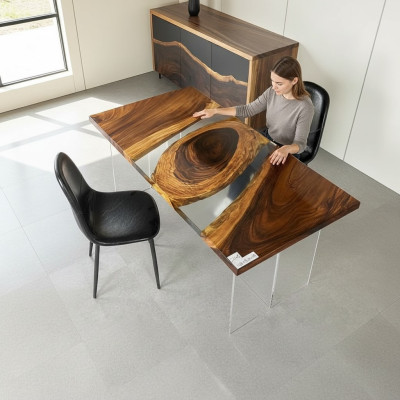 Meubles massifs en bois Table à manger Résine époxy Résine de coulée de table en époxy réel