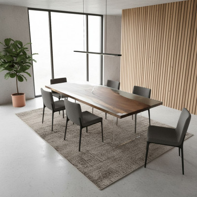 Table à manger de luxe en résine époxy, table river en bois massif, tables au design solide