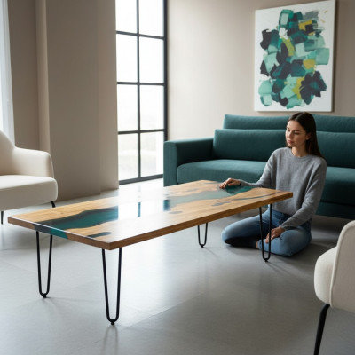 Tables de rivière Table à manger Table de design Mobilier moderne Résine époxy 180x80