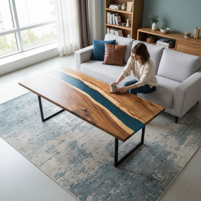 Table à manger Table Résine époxy nouvelle Tables 201x81 Table de rivière Vrai bois