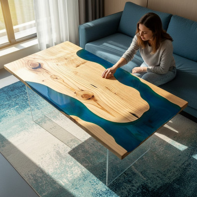 Tables de rivière Table à manger Design Table Mobilier moderne 160x80 Résine époxy