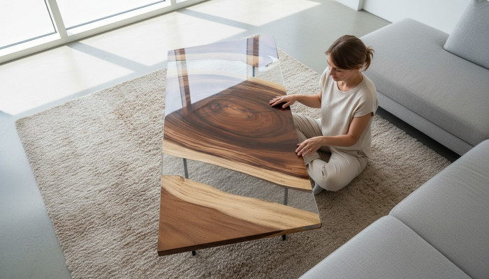 Table en résine époxy, table River 200x90 en bois véritable, tables massives en bois naturel.