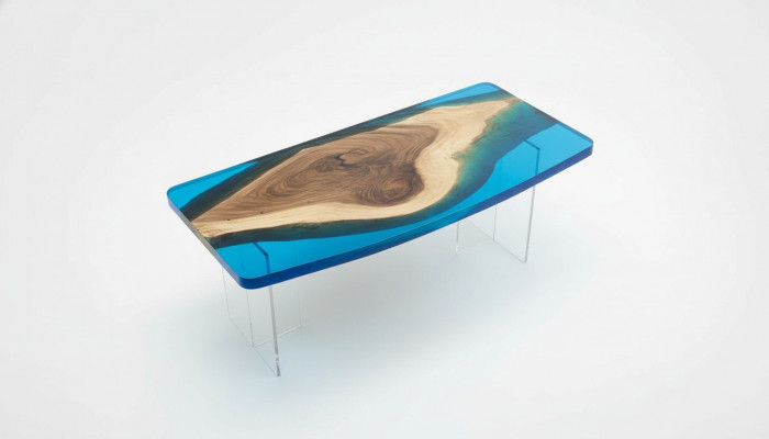 Table à manger Blue River Table Bois véritable 200x90 Tables Résine époxy nouvelle
