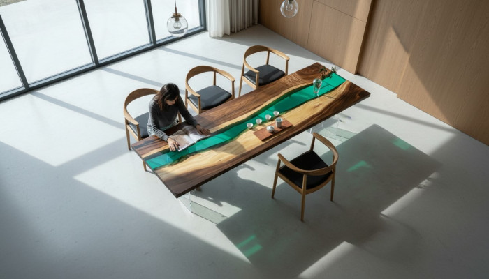 Table à manger en résine époxy, table de rivière, tables en bois massif 220x90