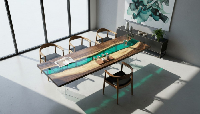 Table à manger en résine époxy, table de rivière, tables en bois massif 220x90