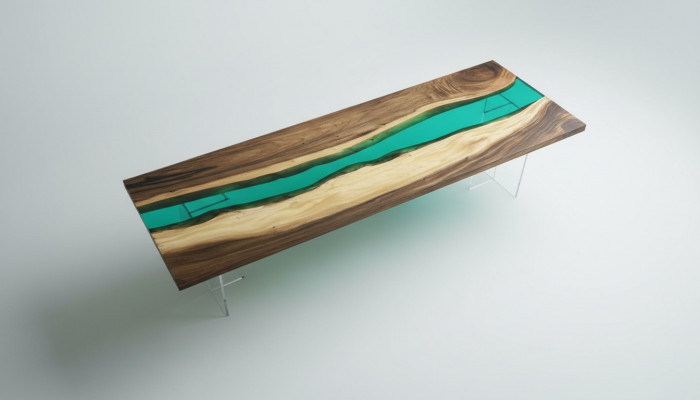 Table à manger en résine époxy, table de rivière, tables en bois massif 220x90