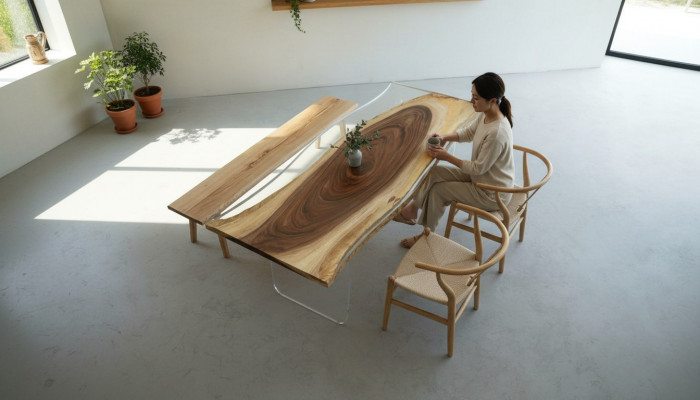 Table à manger Eau de mer Rivière Bois véritable Table de rivière 220x90 Tables