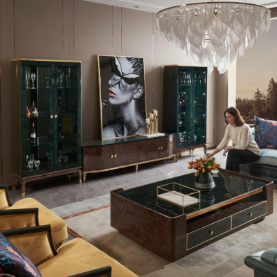 Unité murale design vaisselier 2x Vitrine Meuble TV Meuble bas Buffet 3 pièces. Ensemble