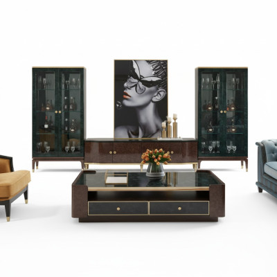 Unité murale design vaisselier 2x Vitrine Meuble TV Meuble bas Buffet 3 pièces. Ensemble
