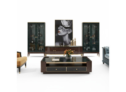Unité murale design vaisselier 2x Vitrine Meuble TV Meuble bas Buffet 3 pièces. Ensemble