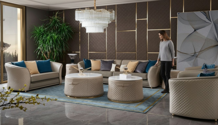 Meubles de luxe Ensemble de canapé Canapé Rembourrage de canapé à 2 places avec 2x Table basse 5 pièces.