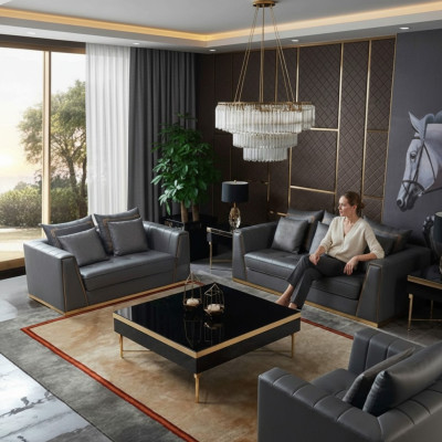 Meubles de luxe Ensemble de canapé Canapé Rembourrage Canapé 3 2 1 places avec Table basse