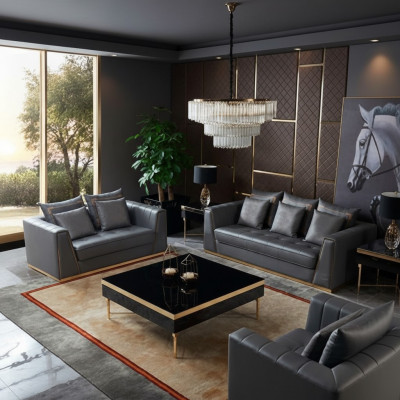 Meubles de luxe Ensemble de canapé Canapé Rembourrage Canapé 3 2 1 places avec Table basse