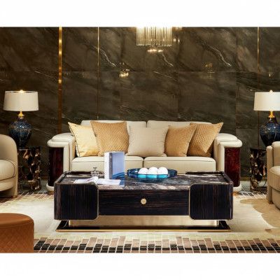 Trois canapés trois places en tissu, design de capitonnage, canapé moderne trois places, mobilier de salon de luxe.