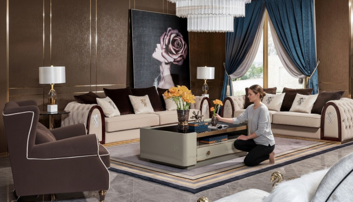 Canapé Chesterfield Beige Canapés Tissu Canapés Meubles de Luxe 4 Places 295cm