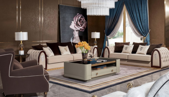 Canapé Chesterfield Beige Canapés Tissu Canapés Meubles de Luxe 4 Places 295cm