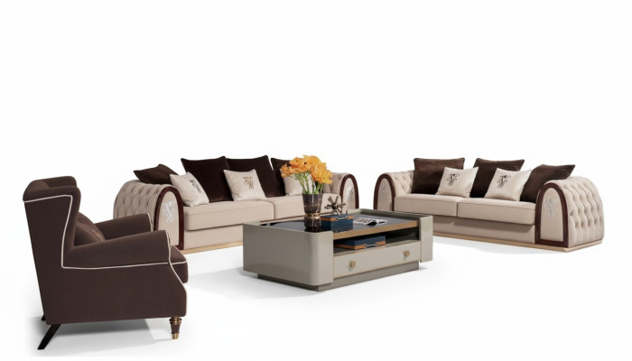 Canapé Chesterfield Beige Canapés Tissu Canapés Meubles de Luxe 4 Places 295cm