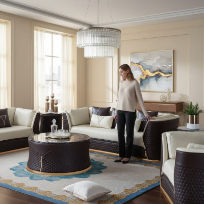 Trois canapés design à trois places revêtus de cuir canapés en cuir sofa en cuir.