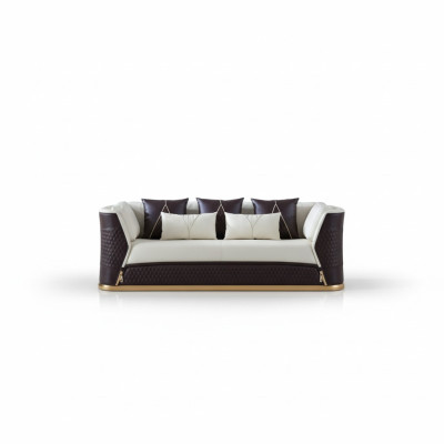 Trois canapés design à trois places revêtus de cuir canapés en cuir sofa en cuir.