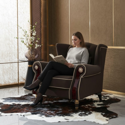 Design élégant fauteuil à accoudoirs Chesterfield revêtement textile de luxe pour club lounge télévision