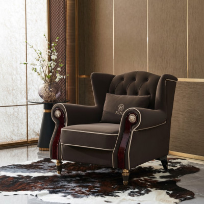 Design élégant fauteuil à accoudoirs Chesterfield revêtement textile de luxe pour club lounge télévision