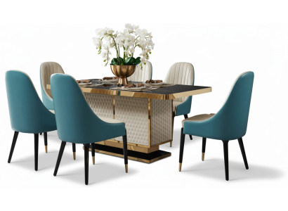 Ensemble de salle à manger en bois de designer comprenant une table et 4 chaises inclinables assorties.