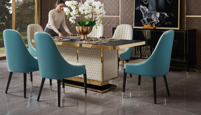 Table à manger Design en acier inoxydable Moderne Salle à manger Salon Cuisine