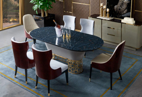 Ensemble de salle à manger complet avec table, 6 chaises et fauteuil - Ensemble de salle à manger de luxe