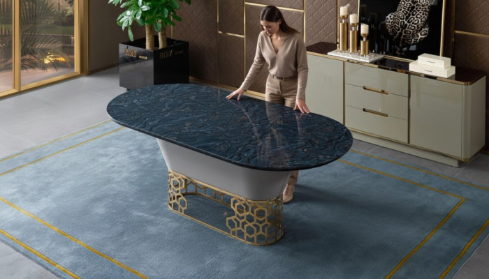 Table de salle à manger en métal en acier inoxydable de designer de luxe, tables de design en marbre pour salon